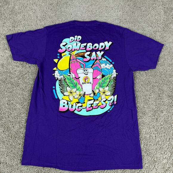 Bucees Shirt Mens Medium Purple Surfboard Surfing Gas Station Short Sleeve - Picture 1 of 9